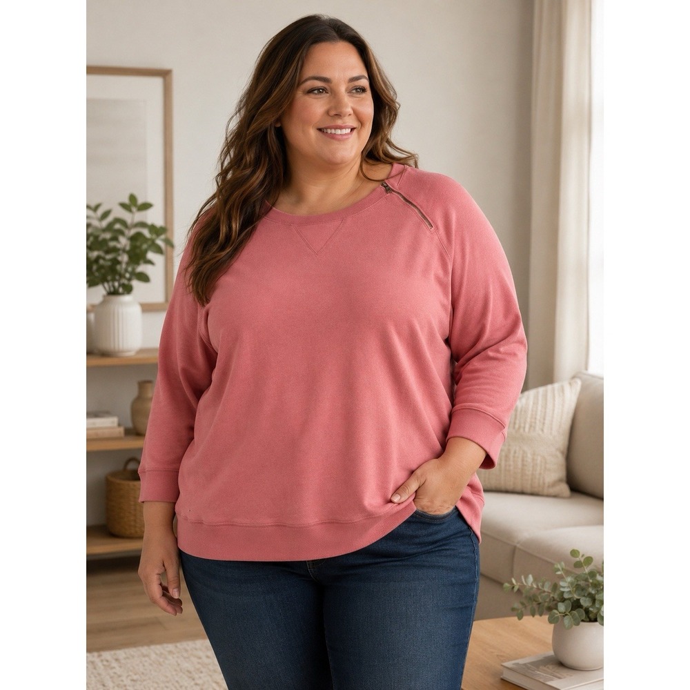 Lauren Ralph Lauren Sweatshirt Womens 3X Pink Shoulder Zip Cotton NWT -3691